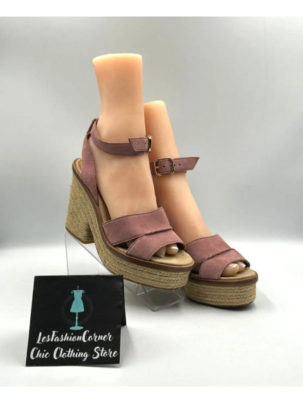 UGG Women's Pink Suede Leather Carine Espadrille Platform Sandals Size 8 3591